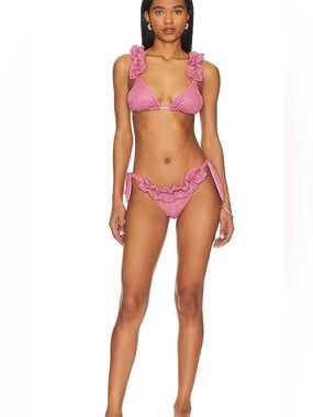 Made in Italy Chio luxury Ruffled Tie-Side Rose Pink Bikini Set, medium